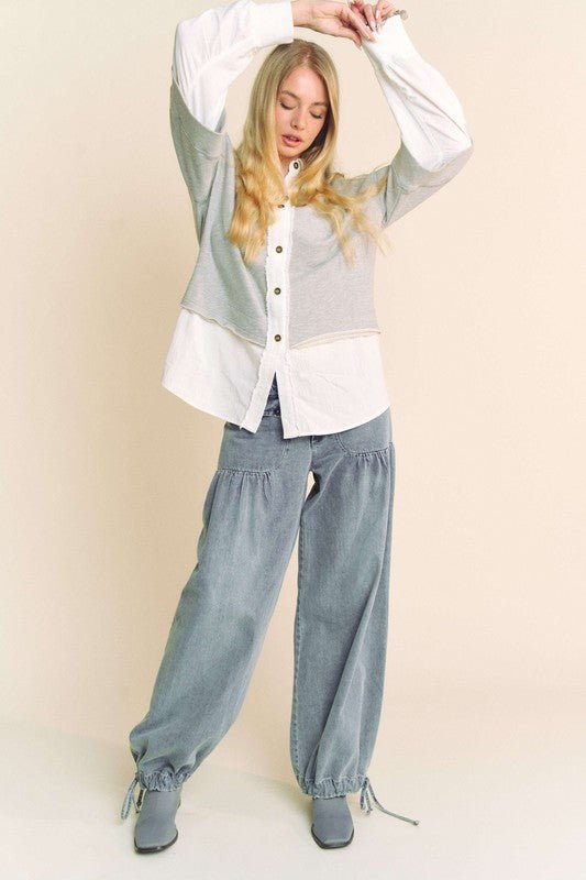 Davi & Dani Faux Layered French Terry Contrast Top for Women - Love Salve